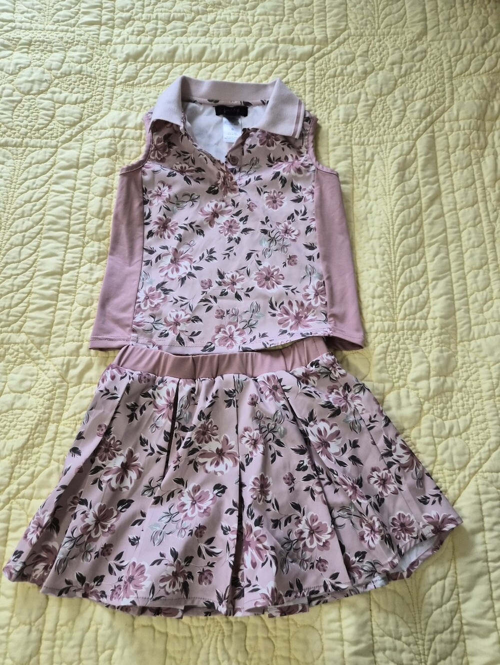 Girls' Pink Floral Polo Dress Set